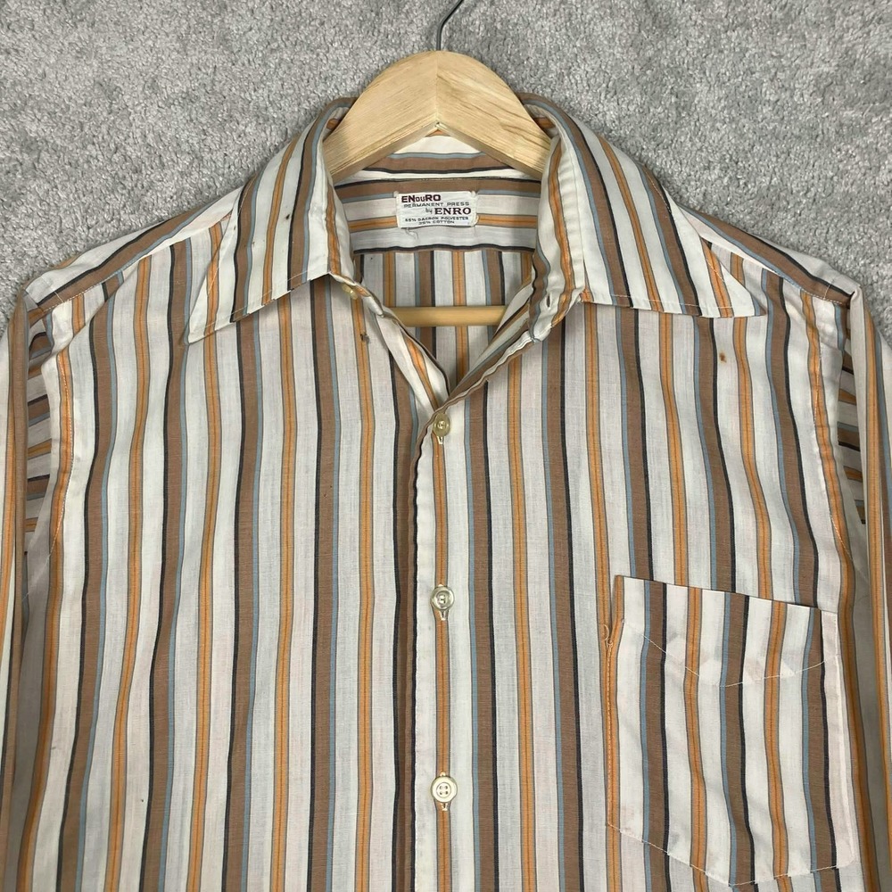 Vtg 60s Enro Enduro Permanent Press Striped Shirt Mens Orange Atomic Mid Century